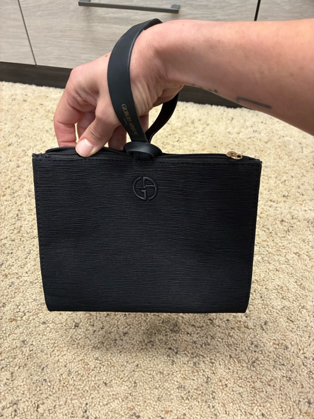 Giorgio Armani Black Textured Wristlet with Gold Hardware